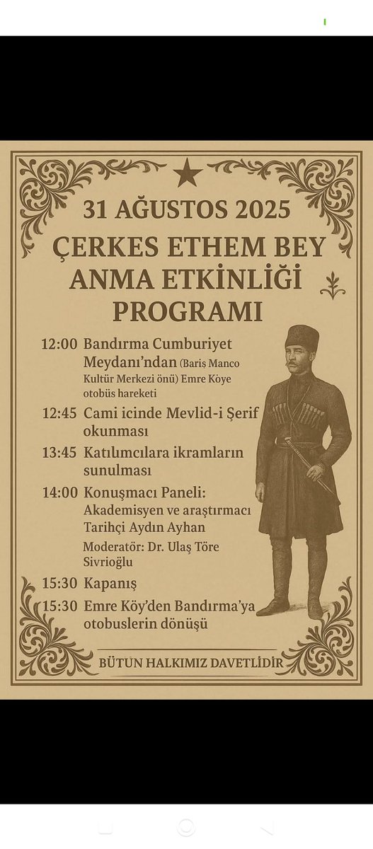 Türk ordusuna katılmayı reddedip Yunan ordusuna katılan Çerkez Ethem'i anma töreni yapılıyor.