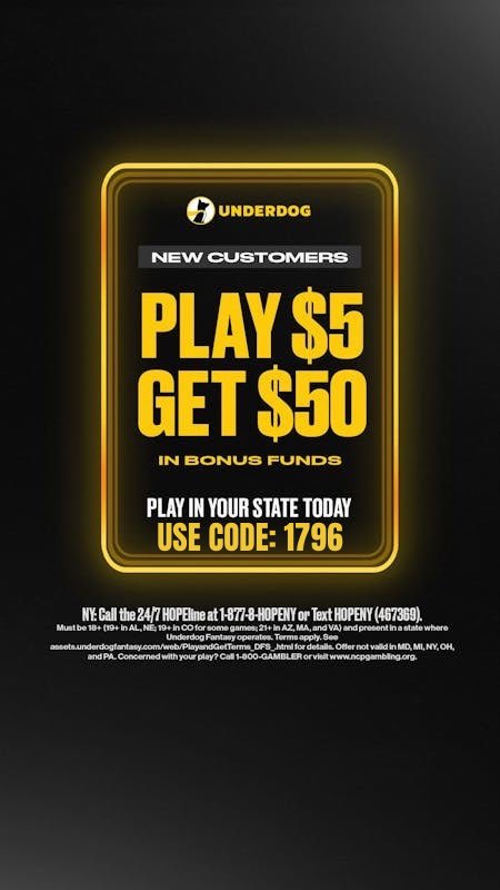 The1796's tweet photo. BIG NEWS: We are thrilled to announce that we have partnered with @Underdog fantasy for the 2025 football season! Play just $5 and receive $50 in bonus funds when you sign up with code “1796”. 

Promo code: 1796
🔗: https://t.co/bBDyMGyjME https://t.co/D0kARRcHFC