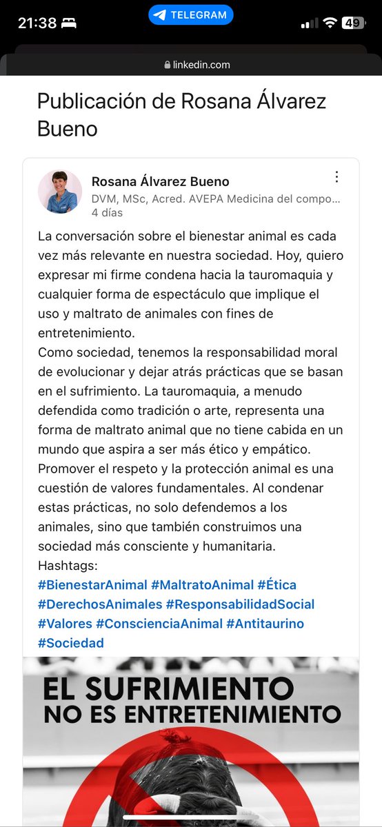 Siempre agradecemos la opinión de veterinarios/as que se manifiestan públicamente en contra del maltrato animal legalizado con claridad.