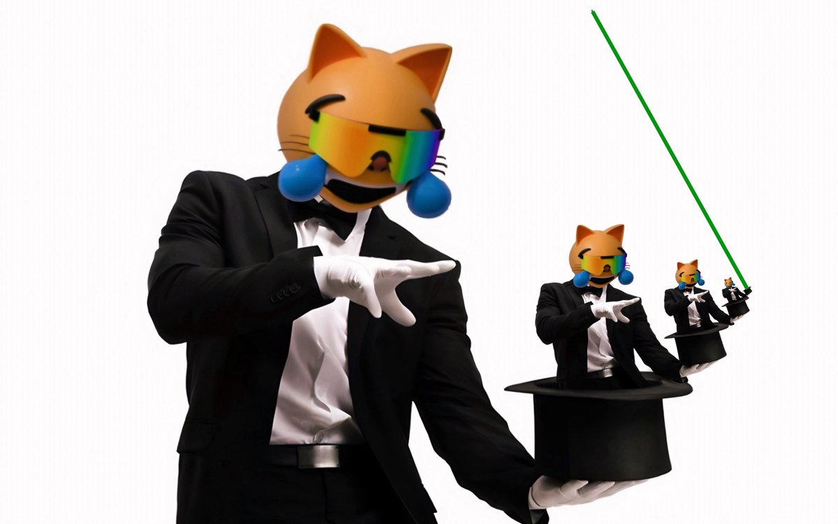 MOG cat dressed as a magician pulling smaller cats out of a top hat