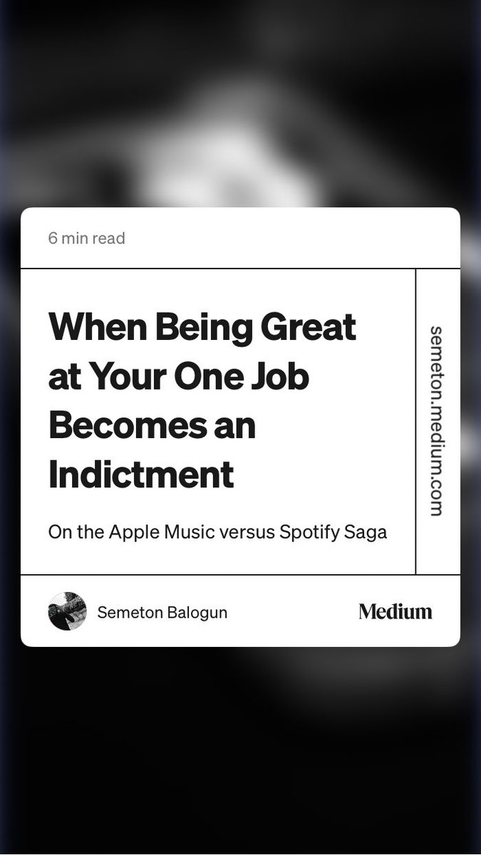 Apple Music ou Spotify?

“When Being Great at Your One Job Becomes an Indictment” by Semeton Balogun semeton.medium.com/it-is-an-indic…
