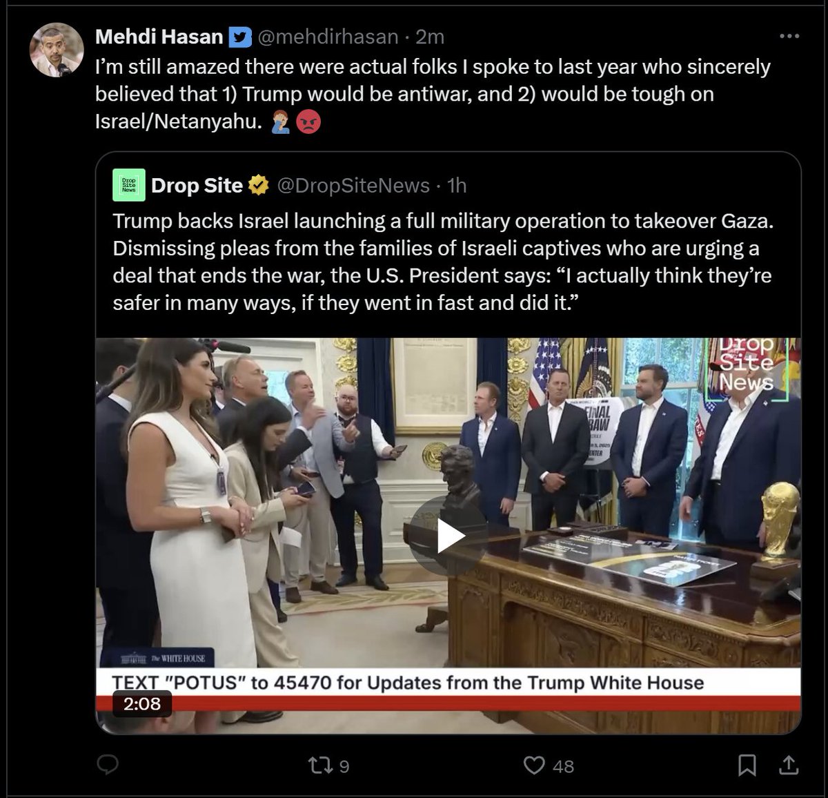 He disabled comments because he's a coward who gets off on using Palestine as a "gotcha," but there wasn't a serious person who tried to make this case.

Fuck him and every progressive who tried to push people to vote for a "lesser" evil as if they weren't responsible for this.