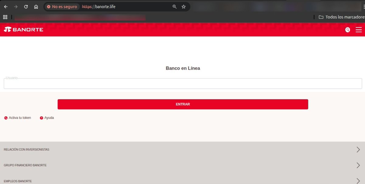 ⚠️🇲🇽Alerta: Se confirmó la detección de un sitio web malicioso que suplanta la identidad de #Banorte. El dominio es banorte[.]life utilizado en campañas de phishing, un riesgo significativo para los usuarios que podrían verse engañados al ingresar información sensible.