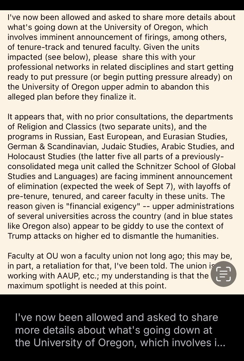 Sara Silverstein (@historianhere) on Twitter photo Arabic Studies, Holocaust Studies, Russian, Eastern European & Eurasian Studies, Religion & more—decimating the humanities destroys our ability to understand the world, act in it & envision a future. Blue states are complicit in this destruction of scholarship & teaching
<a href="/uoregon/">University of Oregon</a> Arabic Studies, Holocaust Studies, Russian, Eastern European & Eurasian Studies, Religion & more—decimating the humanities destroys our ability to understand the world, act in it & envision a future. Blue states are complicit in this destruction of scholarship & teaching
<a href="/uoregon/">University of Oregon</a>