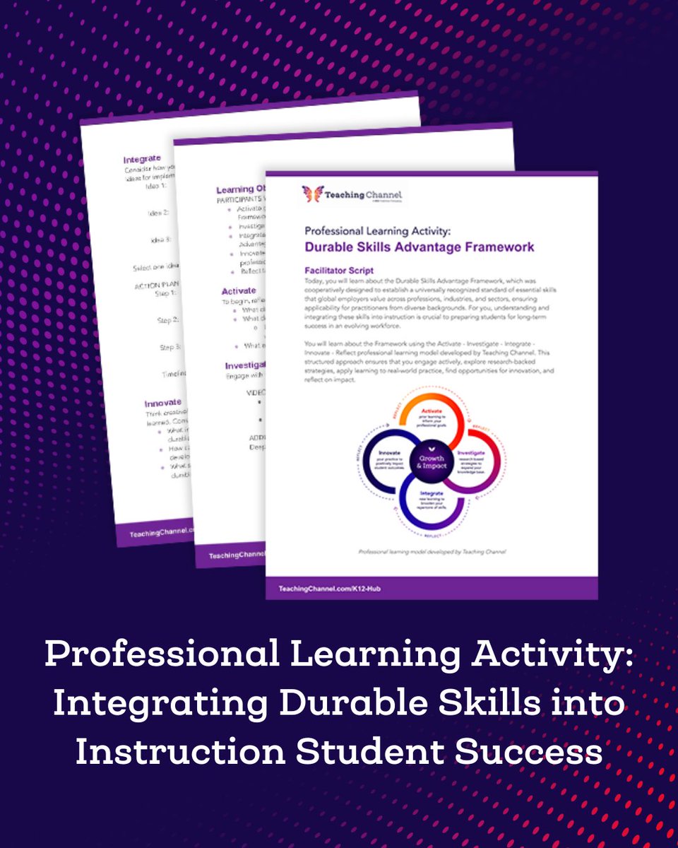 This learning activity on the Durable Skills Advantage Framework helps educators weave essential, cross-industry skills into classroom instruction so students graduate ready for long-term success in today’s workforce. 

Download the activity: teachingchannel.com/k12-hub/downlo….