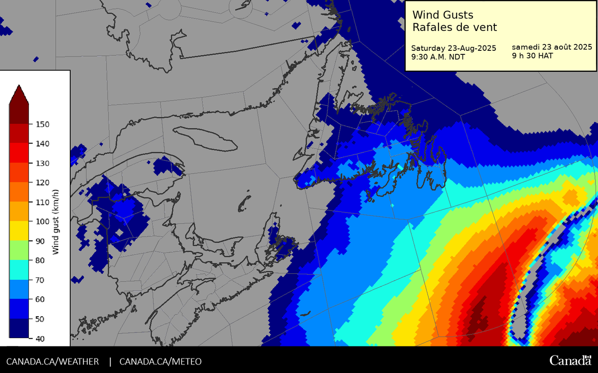 ECCCWeatherNL's tweet image. 🌊 Hurricane Erin will pass SE of the Grand Banks Saturday as it transitions post-tropical. Strong winds &amp;amp; large waves will drive significant swell &amp;amp; surf toward the coast. Stay a safe distance from the shoreline as large waves can arrive suddenly. ow.ly/oA2i50WKwvB #NLwx