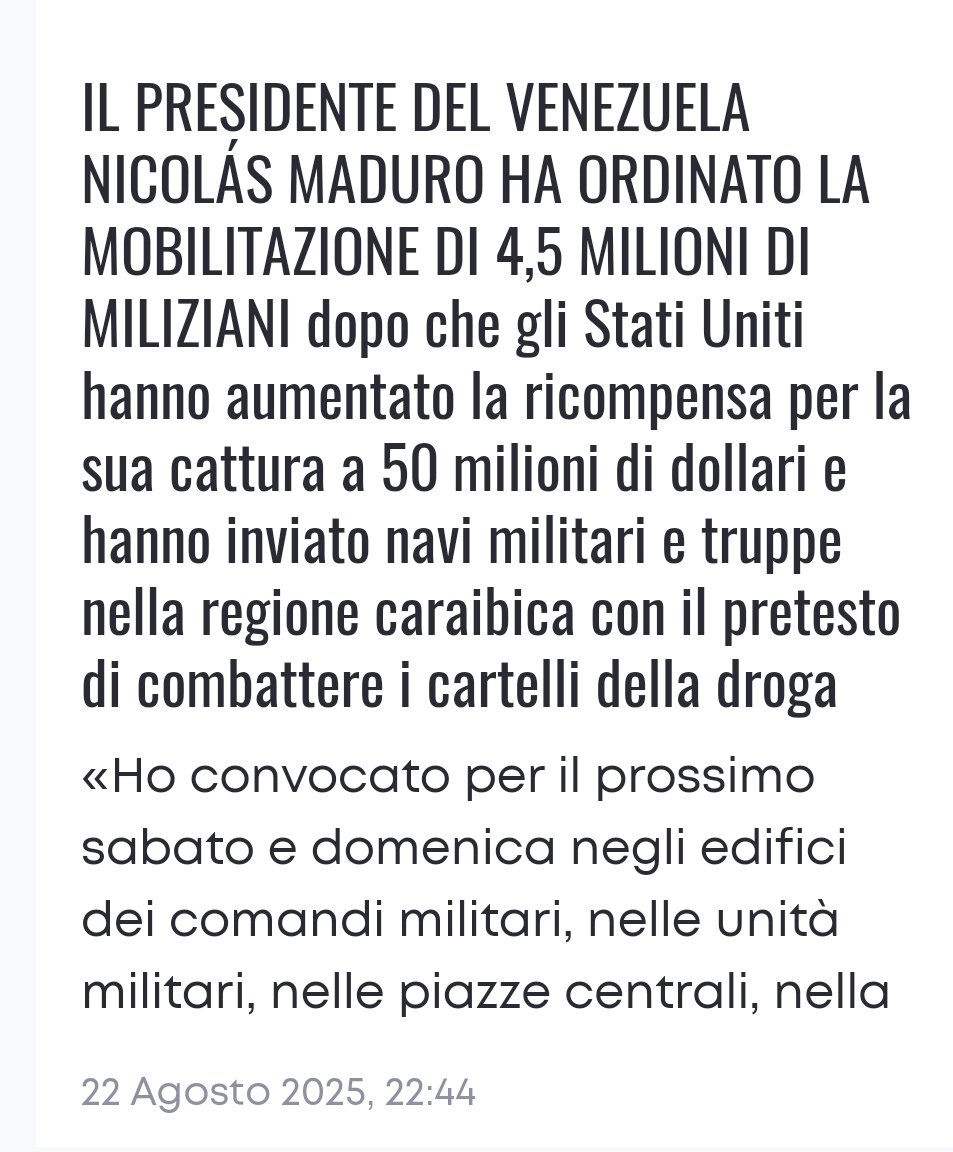 RISCHIO DI CONFLITTO ARMATO TRA VENEZUELA E STATI UNITI 
it.infodefense.press/2025/08/22/il-…