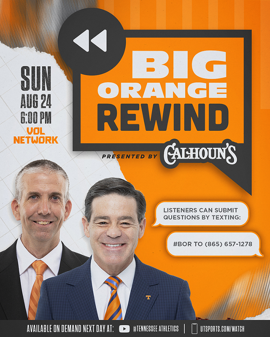Tennessee Athletics (@vol_sports) on Twitter photo Big Orange Rewind debuts Sunday!
<a href="/tennvoice/">Mike Keith</a> and <a href="/Brent_Hubbs/">Brent Hubbs</a> preview the upcoming football season on Big Orange Rewind, airing live from 6-8pm ET on <a href="/VolNetwork/">Vol Network</a> affiliates statewide.
Programming info » 1tn.co/4m7kR2r Big Orange Rewind debuts Sunday!
<a href="/tennvoice/">Mike Keith</a> and <a href="/Brent_Hubbs/">Brent Hubbs</a> preview the upcoming football season on Big Orange Rewind, airing live from 6-8pm ET on <a href="/VolNetwork/">Vol Network</a> affiliates statewide.
Programming info » 1tn.co/4m7kR2r