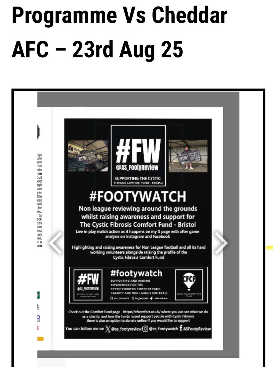 Stoner (@as_footyreview) on Twitter photo Great to see #FW in the matchday programmes of <a href="/HengroveAFC/">Hengrove Athletic FC</a> and <a href="/KeynshamTownFC/">Keynsham Town FC</a> this weekend… always great to see awareness being shown for <a href="/cfcf_bristol/">CFComfortFundBristol</a> and Non League Football through #FW 🙌🏼⚽️ Thank You!! Great to see #FW in the matchday programmes of <a href="/HengroveAFC/">Hengrove Athletic FC</a> and <a href="/KeynshamTownFC/">Keynsham Town FC</a> this weekend… always great to see awareness being shown for <a href="/cfcf_bristol/">CFComfortFundBristol</a> and Non League Football through #FW 🙌🏼⚽️ Thank You!!