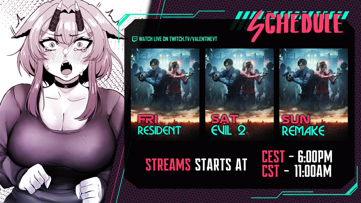 ValentineCh_VT's tweet photo. ·::♱。‧˚༺ 𓆩 ♡ ❤︎ ♡ 𓆪 ༻˚‧♱。:·
It's gonna be ZOMBIE WEEEEKKK!
I have been waiting to play this for a bit now.
Are you ready for some misadventures in raccoon city?!
·:♱。‧˚༺ 𓆩 ♡ ❤︎ ♡ 𓆪 ༻˚‧♱。:·
🍓#ENVTuber📺#ValenTime https://t.co/wpAFSxxC7y