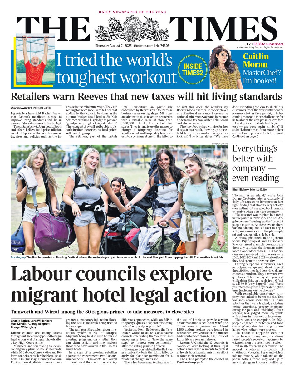 THE TIMES: Labour councils explore migrant hotel legal action #TomorrowsPapersToday