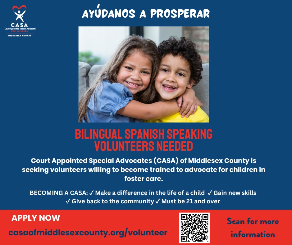 We are currently accepting applications for our upcoming fall training starting on October 8th. To learn more about how you can change a child's story, visit casaofmiddlesexcounty.org/volunteer