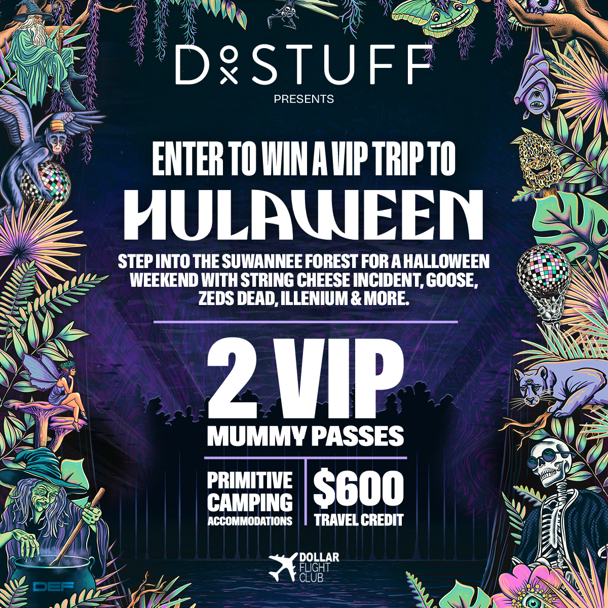 🌲 Win VIP Mummy access to @hulaweenFL featuring @stringcheeseincident <a href="/goosetheband/">Goose</a> <a href="/zedsdead/">Zeds Dead</a> @illeniummusic + 70 more artists. Camping under Spanish moss + $600 travel credit. Halloween weekend magic in Florida's mystical Suwannee woods. #hulaween
t.dostuffmedia.com/t/c/s/307494