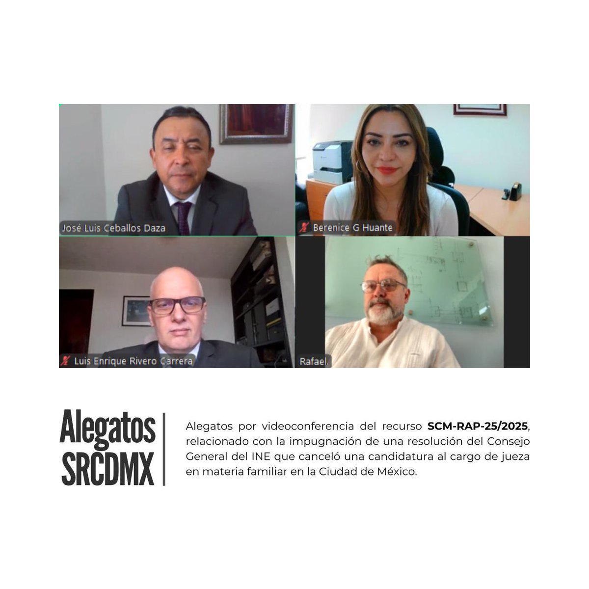 #AlegatosSRCDMX | El pleno atendió la audiencia del recurso SCM-RAP-25/2025, relacionado con la impugnación de la resolución del Consejo General del INE que canceló una candidatura al cargo de jueza en materia familiar en la #CDMX.