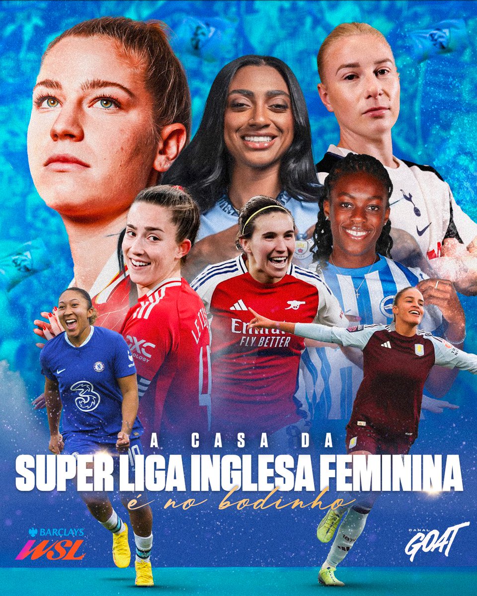 CanalGOATBR's tweet image. SUPER LIGA INGLESA FEMININA É NO CANAL GOAT! 🏴󠁧󠁢󠁥󠁮󠁧󠁿🔥

A WSL chegou à tela do Bodinho com uma chuva de craques, estádios lotados, golaços, brasileiras jogando muita bola e nada menos que as atuais campeãs europeias em ação!

#GOAT #WSLnoGOAT