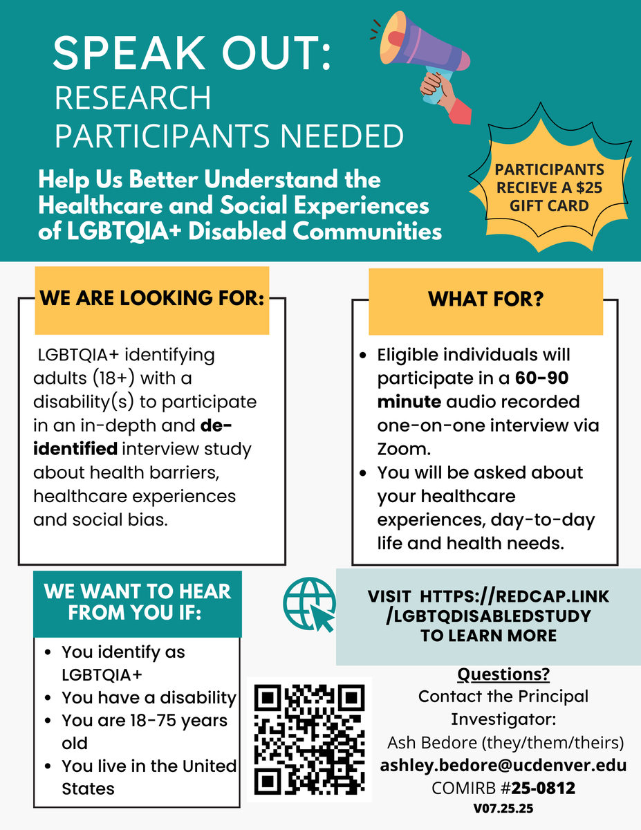 cripsociologist's tweet photo. i'm a queer disabled graduate researcher recruiting LGBTQIA+ disabled adults (18+, U.S.) for a confidential, paid Zoom interview to document your health &amp; social experiences. Share your lived experience and what inclusive, fully accessible, stigma-free care looks like for you: https://t.co/9aPr8KOz4J