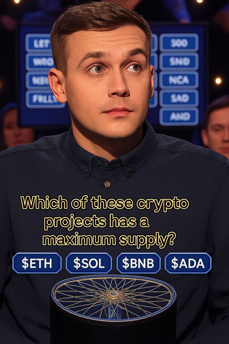 Who Wants to Be a Millionaire Crypto Edition
Question for 1M $ADA:
Which has a MAX SUPPLY?
A: $ETH
B: $SOL
C: $BNB
D: $ADA

Drop your answer below 👇
😊 Careful… if you’re right, 
I might owe you 1M $ADA 🚀
#Cardano #ADA