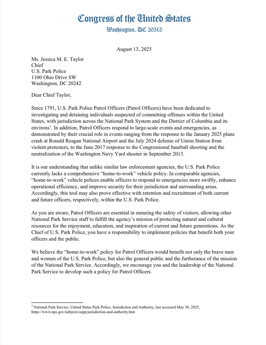 1791FOP's tweet image. Thank you @RepPeteStauber and the Members who signed his letter urging @SecretaryBurgum &amp;amp; @NatlParkService to approve a home-to-work vehicle program for USPP officers. Letting officers deploy directly from home means faster crisis response and safer communities. THANK YOU to…