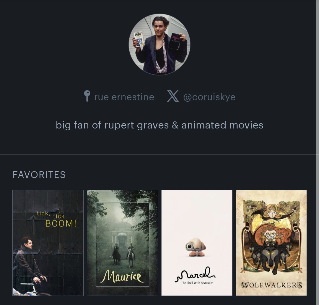 my current pfp and my current four letterboxd favs!!!!