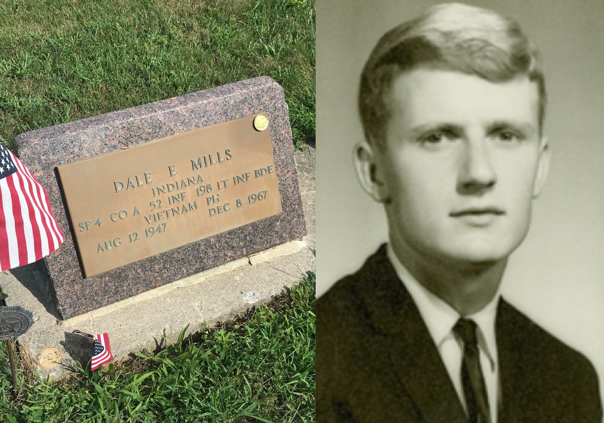 SP4 Dale Edward Mills from Columbia City, IN was killed in Vietnam on Dec 8, 1967.

He is buried at rural Jefferson Chapel Cemetery, GPS (41.061336, -85.393844)

Marker is in fantastic shape for 60 years.  Just tidied up and left a penny.

RIP Dale, thanks for your sacrifice. 🇺🇸
