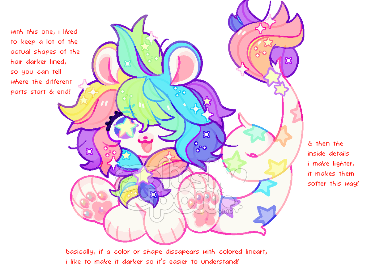 someone on toyhouse asked about our lineart process and i thought i might share here as well, in case it helps anyone else! (they asked about these in particular!)