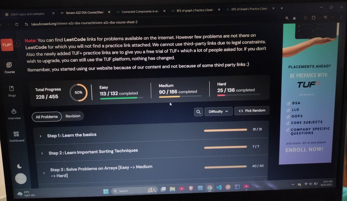 What a beautiful moment 😍 
I have completed #StriverA2ZDSA DSA sheet 
#DSA #CodingChallenge #Motivation #consistency #java #LeetCode #GFG