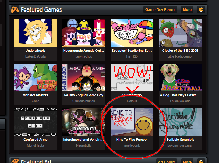 SageMaids's tweet photo. Nine To Five Forever ended up on Newgrounds' front page, wow!

Massive thanks to everyone who played it, rated it, and/or left a nice comment! https://t.co/6FJnJj7AtP