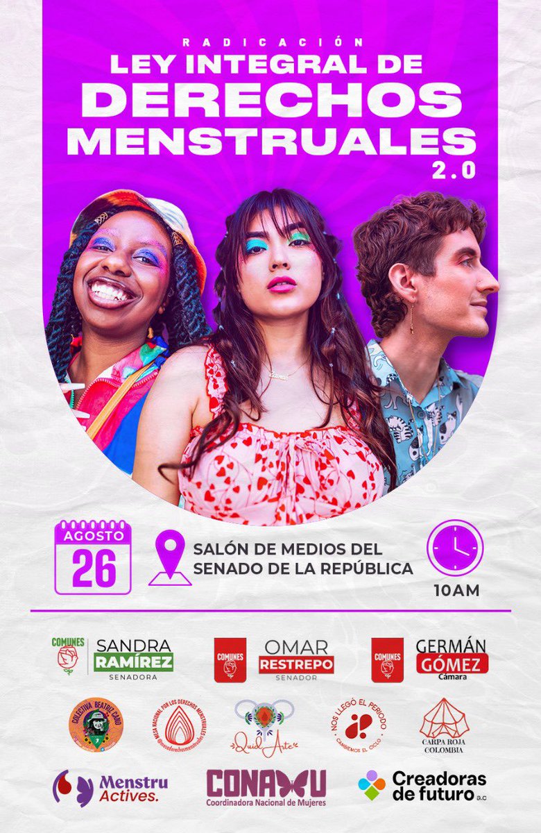 GermanComunes's tweet photo. 🩸Vamos por la #JusticiaMenstrual!
Radicamos nuevamente en el Congreso la Ley Integral de Derechos Menstruales 2.0.
💪🏽 Tu voz y tu apoyo son fundamentales.

Inscríbete aquí pelará hacer parte de este proyecto que le cambiará la vida a miles de mujeres 👉 https://t.co/BV30ot8uwS https://t.co/VVkOIVUi10