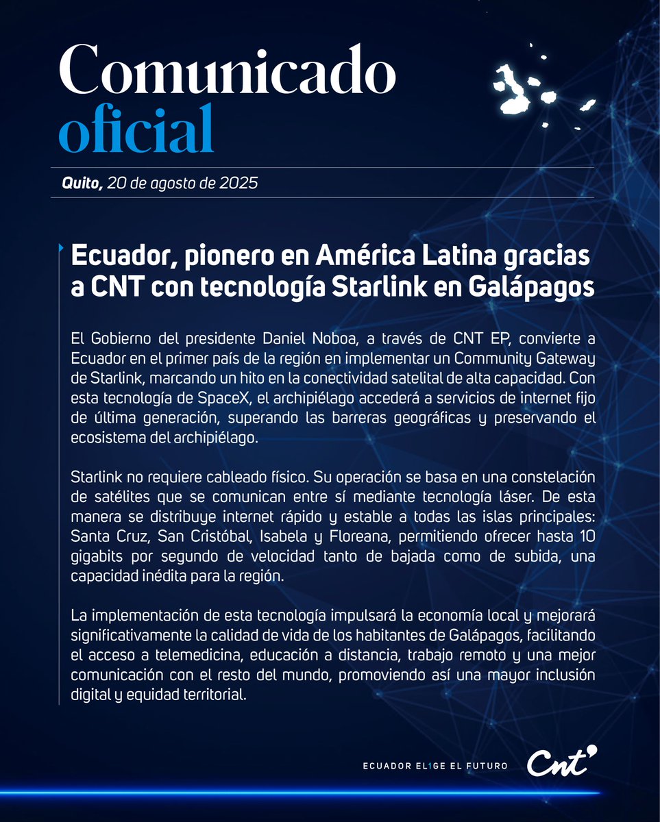 CNTinforma's tweet photo. #COMUNICADO | Somos el primer país de la región en implementar un Community Gateway con tecnología @Starlink.
Revisa los detalles:⬇️ https://t.co/mwUKtVyOyi