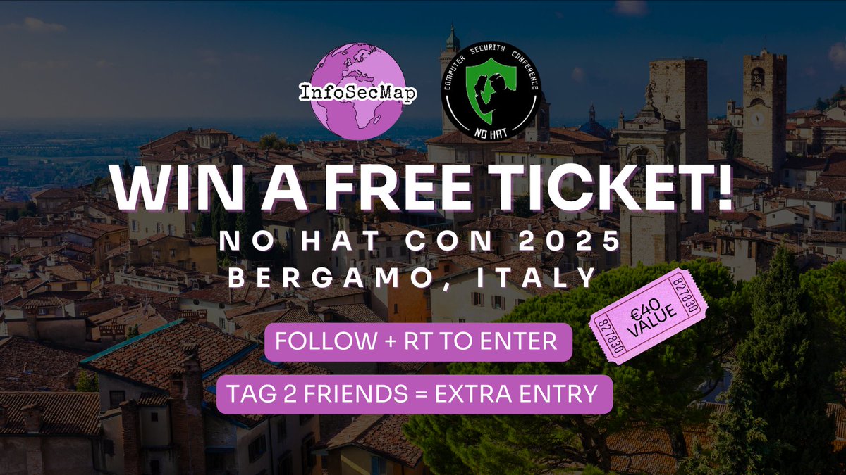 🚨 #GIVEAWAY ALERT 🚨

Win FREE tickets to @NoHatCon by <a href="/BITM_HACKLAB/">Berghem-in-the-Middle (BITM)</a> in #Bergamo – a €40 value! 🎟️

To enter:
✅ Follow us
✅ ❤️ + RT this post
✅ Optional: tag 2 friends = 1 extra entry

Ends in 7 days – winners announced next week!

#CyberSecurity #NoHatCon2025 #BITM #InfoSec