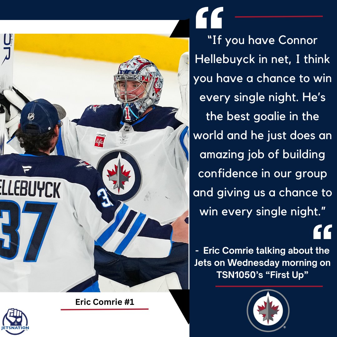 dfo_winnipeg's tweet photo. Quite the big praise for Connor Hellebuyck from Eric Comrie this morning on TSN 1050🙌
#NHLJetsNation #GoJetsGo #EricComrie #ConnorHellebuyck https://t.co/QIsOBJKkr8