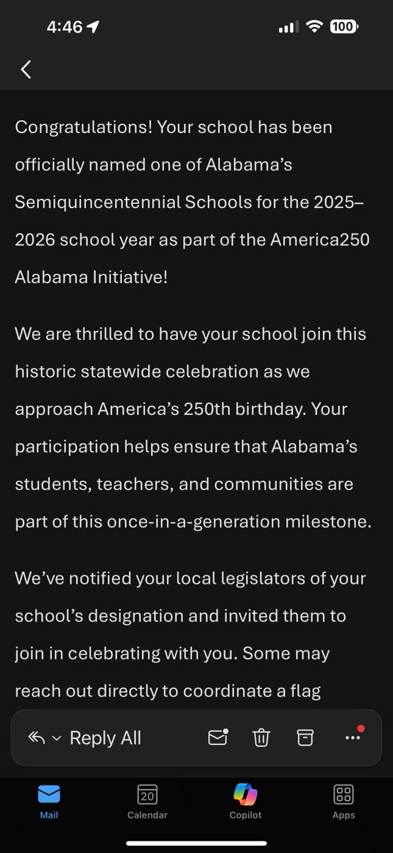 geohisteach4319's tweet photo. Thanks to @CoachBillDonald for asking me if he could nominate @almabryanths for the #semiquincentennialschools for the America 250 Alabama Initiative! We have been approved! #socialstudies #socialstudieseducation #canenation https://t.co/f3ukeKQdUN