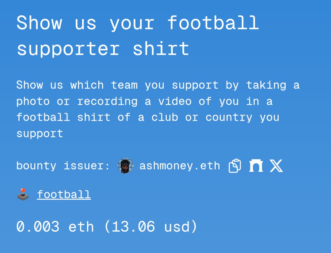 kennyistyping's tweet photo. new on poidh from @ashrafstakala 📸
take a pic wearing a shirt for the club you support ⚽
$13 in ETH grand prize + I'll be sending secondary prizes paid in #FALSENINE 💰
winners chosen this Friday 🗓️ https://t.co/Diw0dztEPG