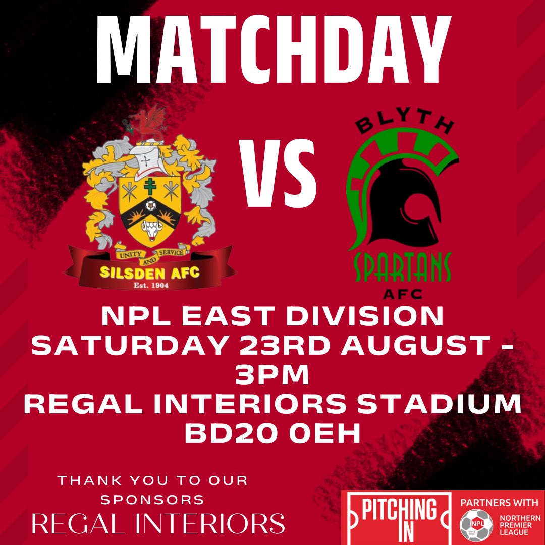 Silsden AFC (C) (@silsdenafc) on Twitter photo We’re back in home action this Saturday as we welcome <a href="/Blyth_Spartans/">Blyth Spartans</a> in the <a href="/NorthernPremLge/">The Pitching In Northern Premier League</a>
It should be a great game so let’s get a big crowd down to the Regal Interiors to support the lads👏
#UpTheSils We’re back in home action this Saturday as we welcome <a href="/Blyth_Spartans/">Blyth Spartans</a> in the <a href="/NorthernPremLge/">The Pitching In Northern Premier League</a>
It should be a great game so let’s get a big crowd down to the Regal Interiors to support the lads👏
#UpTheSils