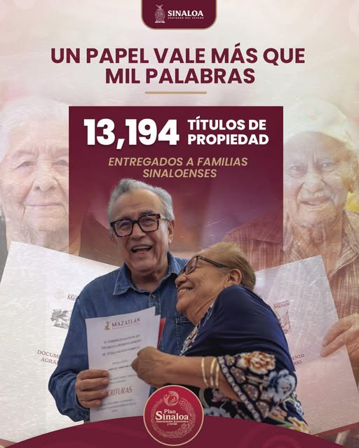 Gobierno del Estado de Sinaloa (@sinaloagobmx) on Twitter photo Un papel que transforma vidas.
Este año entregamos 13,194 títulos de propiedad, garantizando un hogar seguro y el derecho a construir un futuro con certeza.
Porque un papel vale más que mil palabras: da paz, estabilidad y oportunidades. Un papel que transforma vidas.
Este año entregamos 13,194 títulos de propiedad, garantizando un hogar seguro y el derecho a construir un futuro con certeza.
Porque un papel vale más que mil palabras: da paz, estabilidad y oportunidades.
