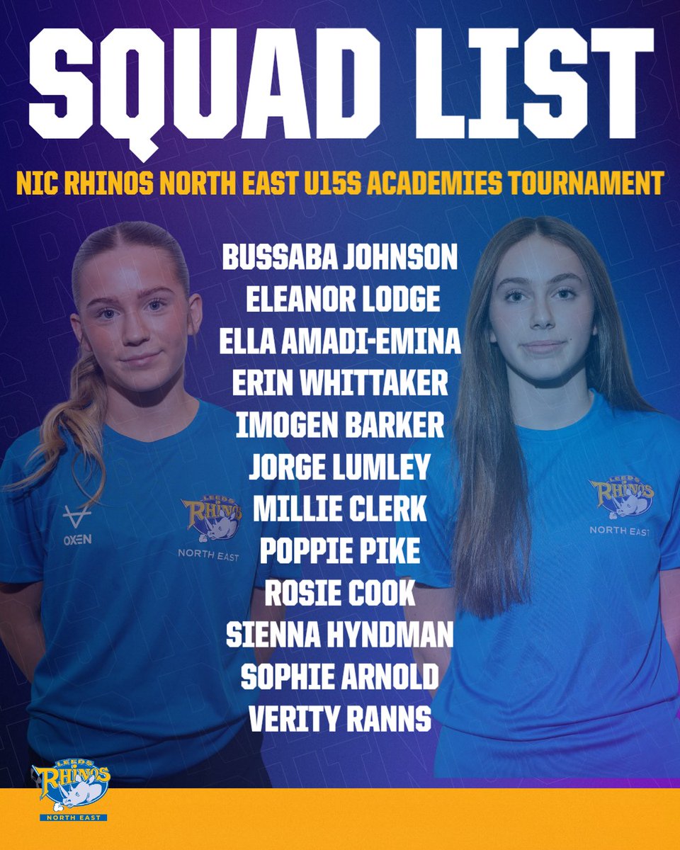 RhinosNetballSL's tweet photo. 𝗦𝗤𝗨𝗔𝗗 𝗡𝗘𝗪𝗦 | Our squads are ready for the Under 15s National Academies Tournament this weekend at the University of Wolverhampton (Walsall Campus)🦏

Good luck, go smash it!

📅 23rd-24th Aug
🏟️ University of Wolverhampton, WS1 3EZ
📺 Watch live: https://t.co/1hgePdJT7J https://t.co/buhujlGWmb