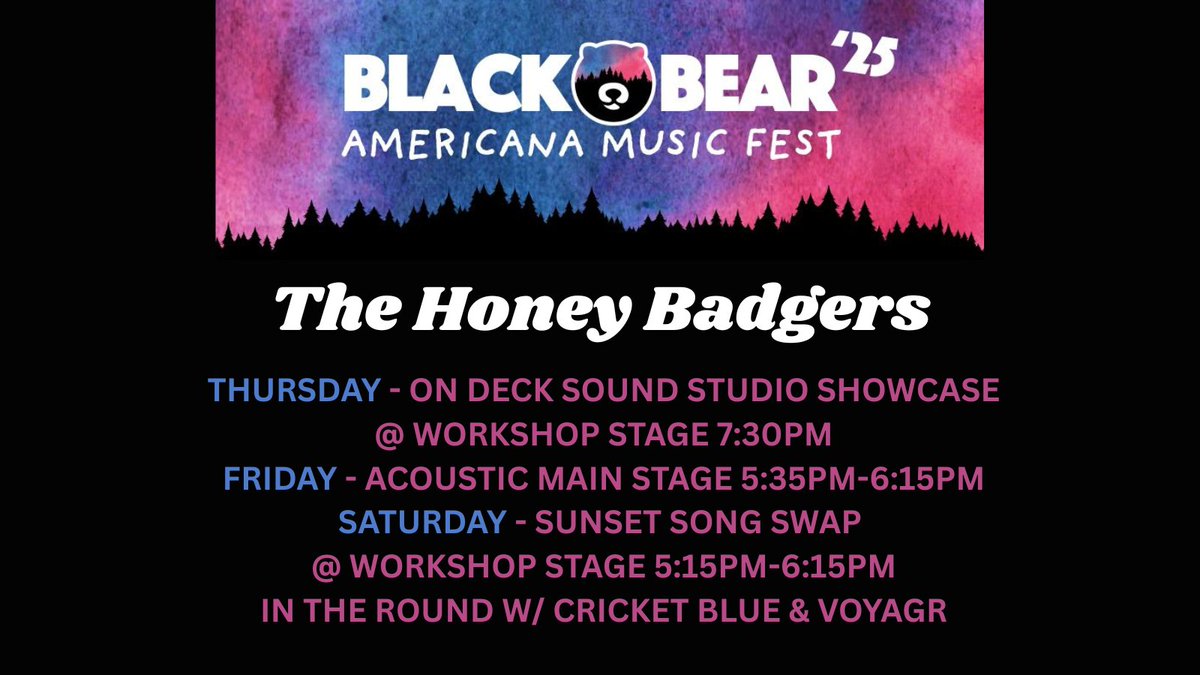 Heading up to CT for Black Bear! Excited to see friends &amp; perform several times 🖤 blackbearmusicfest.com