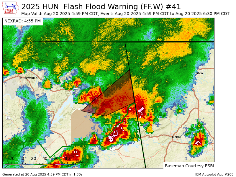 HUN issues Flash Flood Warning [flash flood: radar indicated] for DeKalb [AL] till Aug 20, 6:30 PM CDT mesonet.agron.iastate.edu/vtec/f/2025-O-…