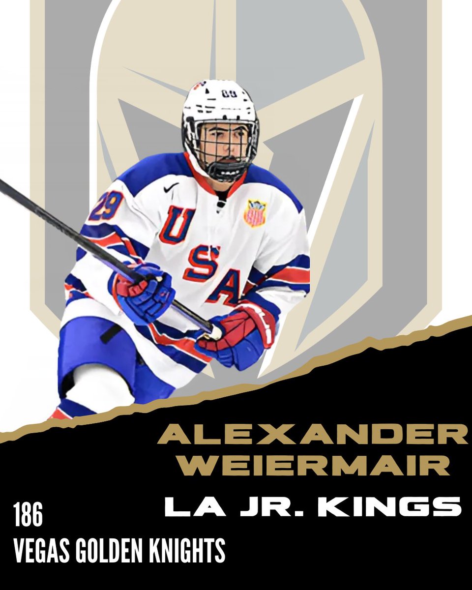 T1EHL's tweet photo. Congrats to Alexander Weiermair on going 186th overall to the @GoldenKnights in the 2025 #NHLDraft! β¨π
From the LA Jr. Kings to #VegasBorn β the journeyβs just beginning.
#FutureKnight #AlexanderWeiermair #LAJrKings https://t.co/frmGZP5pPL