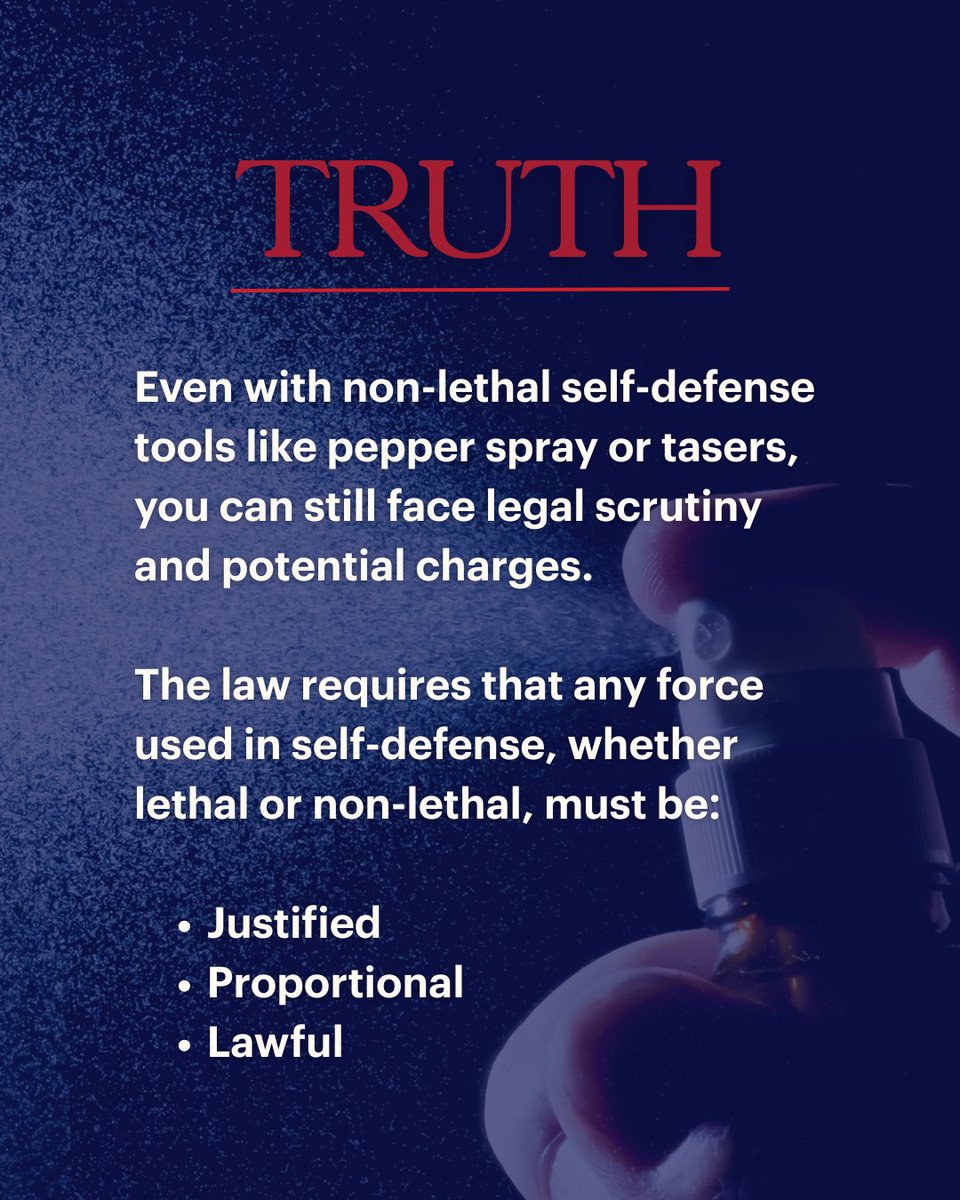 USLawShield's tweet photo. Think pepper spray or a taser means no legal aftermath? Think again. 👉 Swipe to bust this common self-defense myth.
#Myth #Truth #USLawShield #SelfDefense #Learn #Taser #PepperSpray #Law #LawKnowledge https://t.co/Sop9pFc0Qt