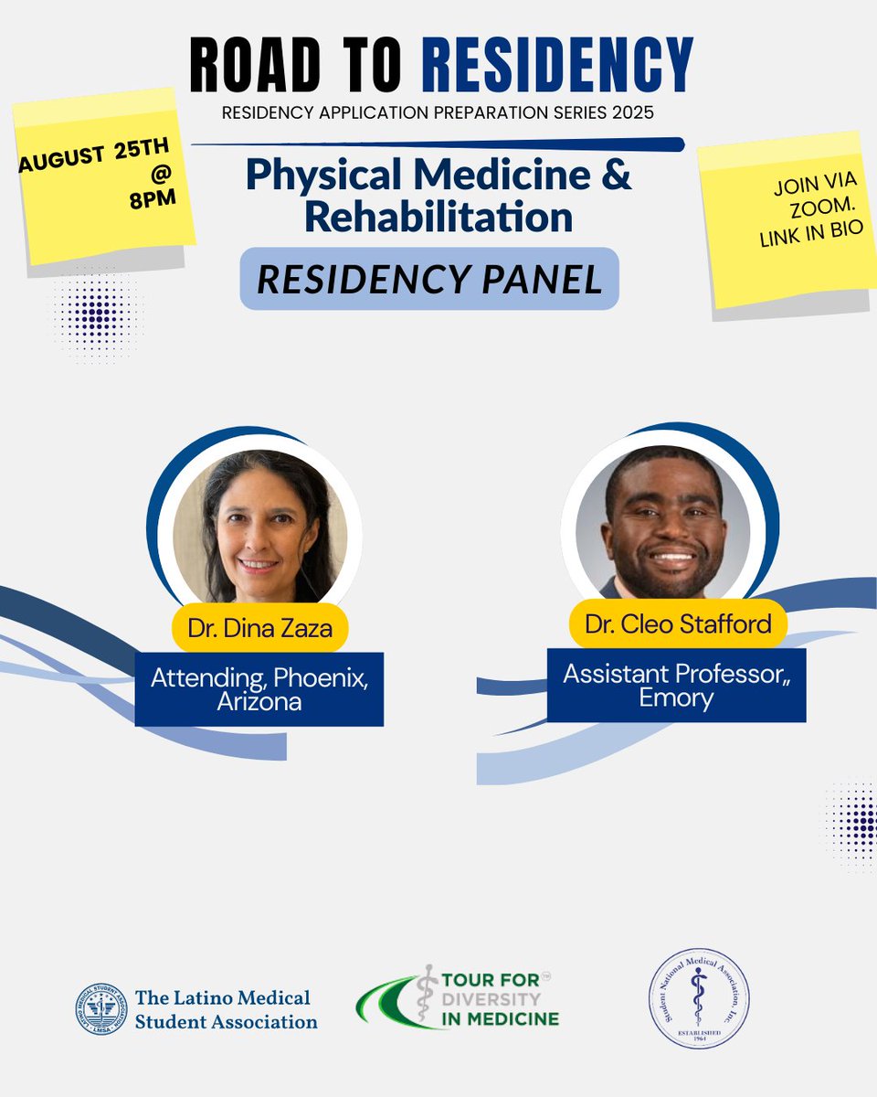 The Student National Medical Association (SNMA) (@snma) on Twitter photo Interested in PM&R? Want to hear DIRECTLY from those on the other side of the application? Well, we've got all of your needs answered in one panel. Join us on Monday, August 25th at 8pm EST via Zoom.  You'll thank us later.  
Link: ow.ly/19LC50WIzrK Interested in PM&R? Want to hear DIRECTLY from those on the other side of the application? Well, we've got all of your needs answered in one panel. Join us on Monday, August 25th at 8pm EST via Zoom.  You'll thank us later.  
Link: ow.ly/19LC50WIzrK