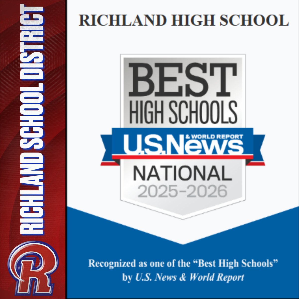 Richland High School has been recognized as one of the Best High Schools in the Nation (2025–2026) by U.S. News &amp; World Report! 

Even more exciting, Richland was ranked #1 in the IU8 Region, which includes schools across Bedford, Blair, Cambria, and Somerset counties. 🙌