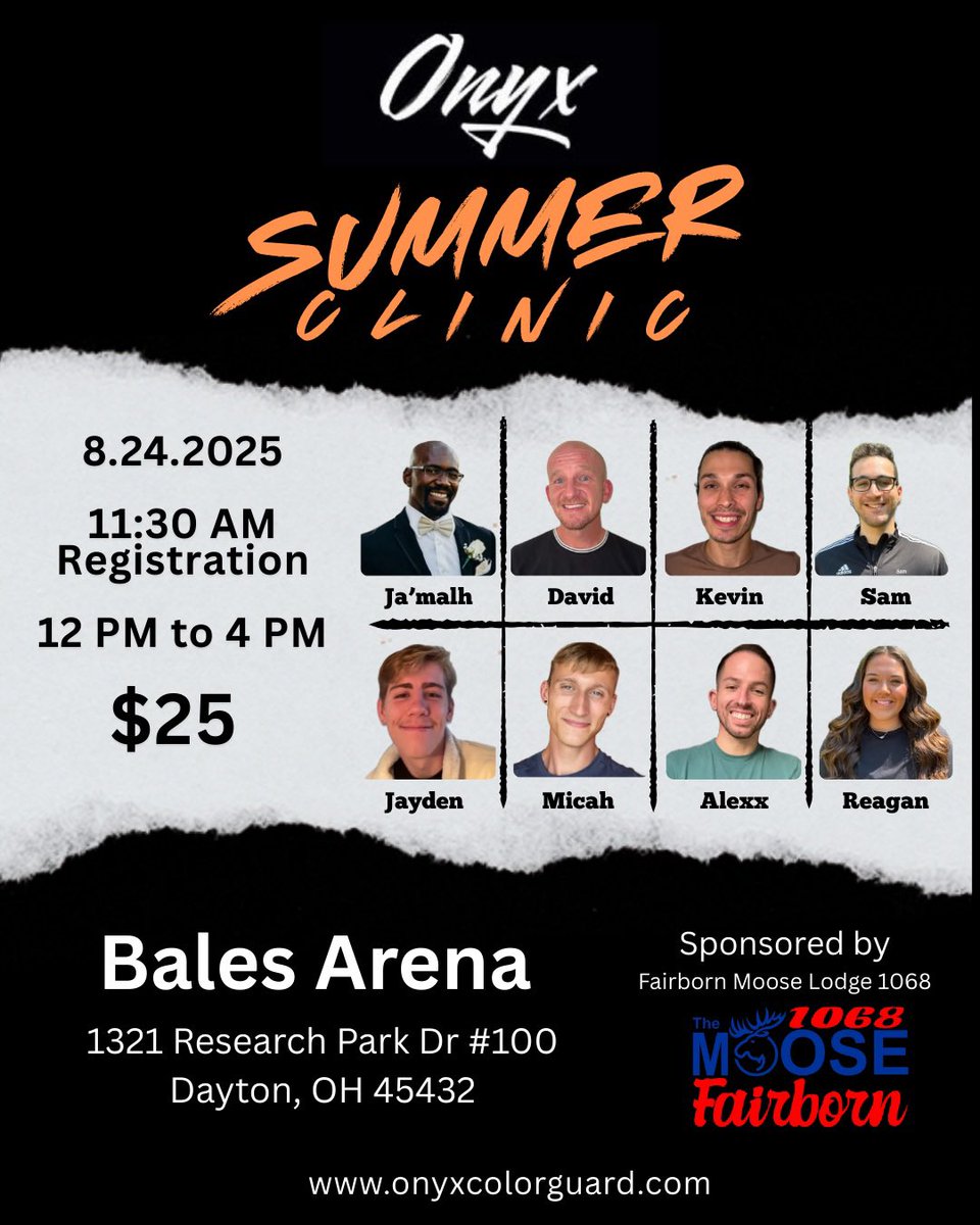 OnyxColorGuard's tweet image. This Sunday!

ONYX Summer Clinic
Join us for a social, educational and invigorating day!

No matter your age or your experience our classes are tailored to the highest levels of world class, and to the beginners seeking fundamentals in A class. 

Questions?
TheOnyxCG@gmail.com