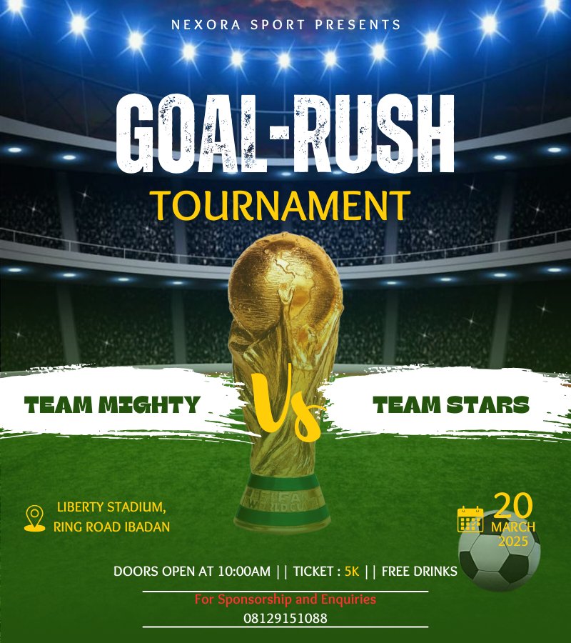Day 20/30: Game on! Get ready for the match! Designed a sports tournament flyer #sport #football #FlyerChallenge #30DayFlyerChallenge #GraphicsDesign #Nexoradigitalcreations