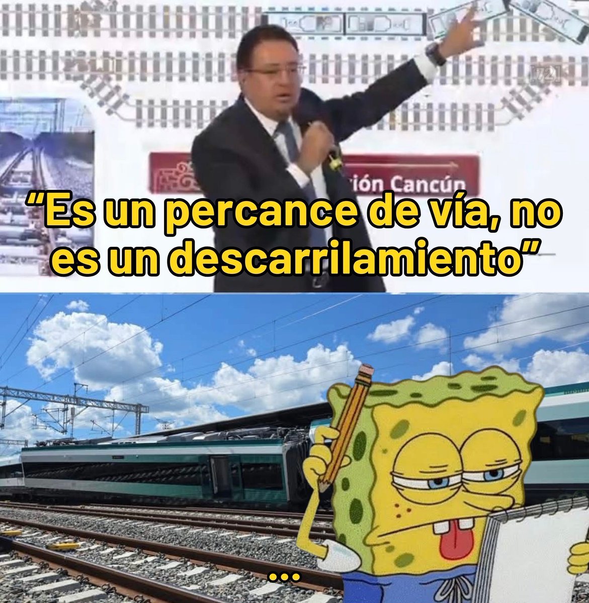 casaverde72's tweet photo. 🇪🇸 Se descarriló el tren.
🇫🇷 Se descarriló el tren.
🇩🇪 Se descarriló el tren.
🇮🇳 Se descarriló el tren.
🇷🇺 Se descarriló el tren.
🇲🇽 Es un percance en la vía, no un descarrilamiento… https://t.co/0dKqYfF3Fr