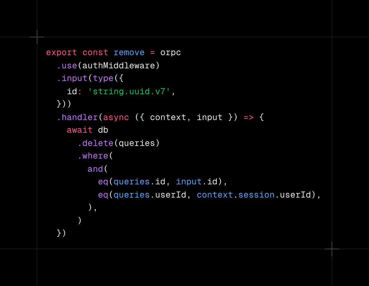 letstri's tweet photo. You just remember how much code was needed before

And now using @DrizzleORM, @arktypeio, @better_auth and oRPC it looks so simple https://t.co/uG5ykcO6Cj
