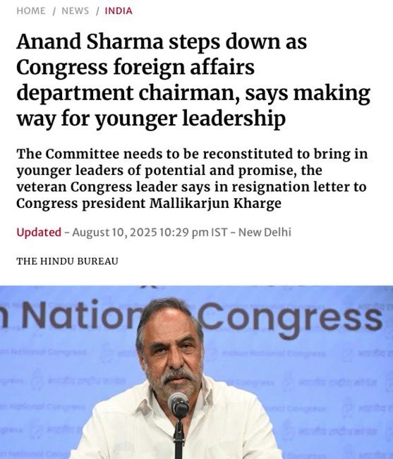 AnkurSingh's tweet photo. Anand Sharma (Age 72) resigned as Chairman of Congress Foreign Affairs department saying he is making way for younger leadership.

New Chairman is Salman Khurshid who is older than him 😂 https://t.co/Ei7OpgZQgG