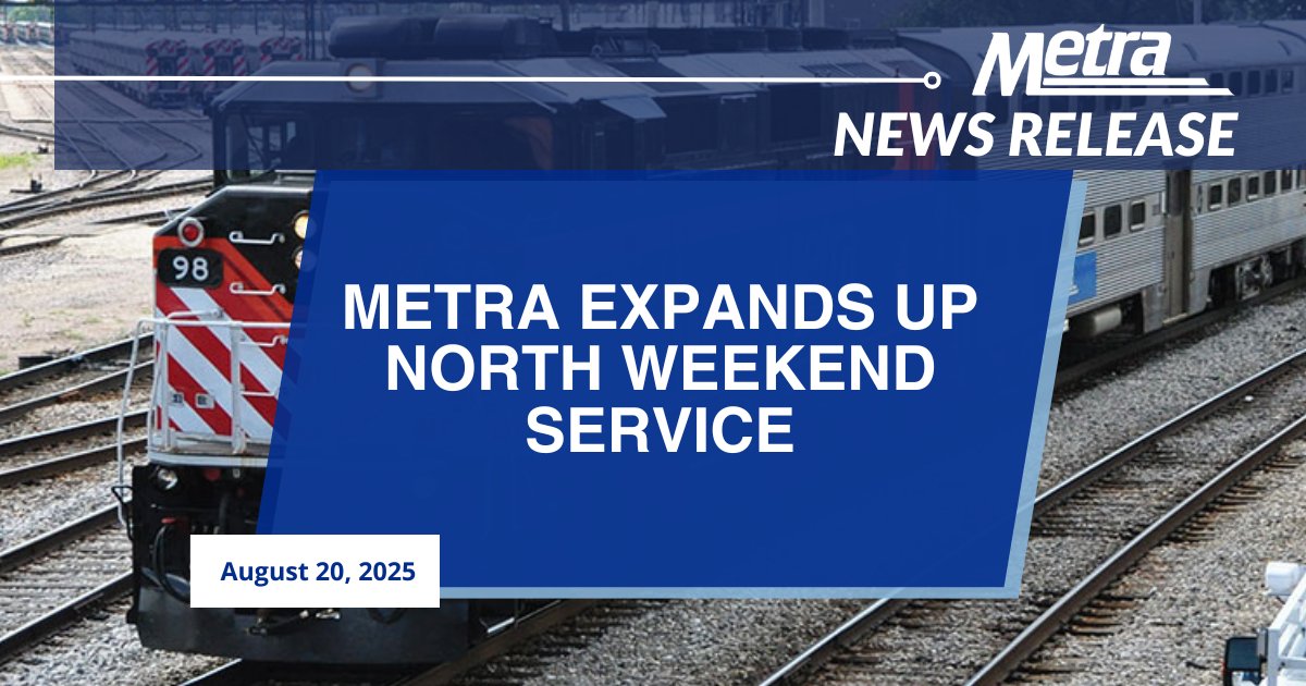 Metra will be expanding weekend service on the UP North Line beginning Saturday, Sept. 20, providing the same level of service on both Saturdays and Sundays. View the news release: metra.com/newsroom/metra…