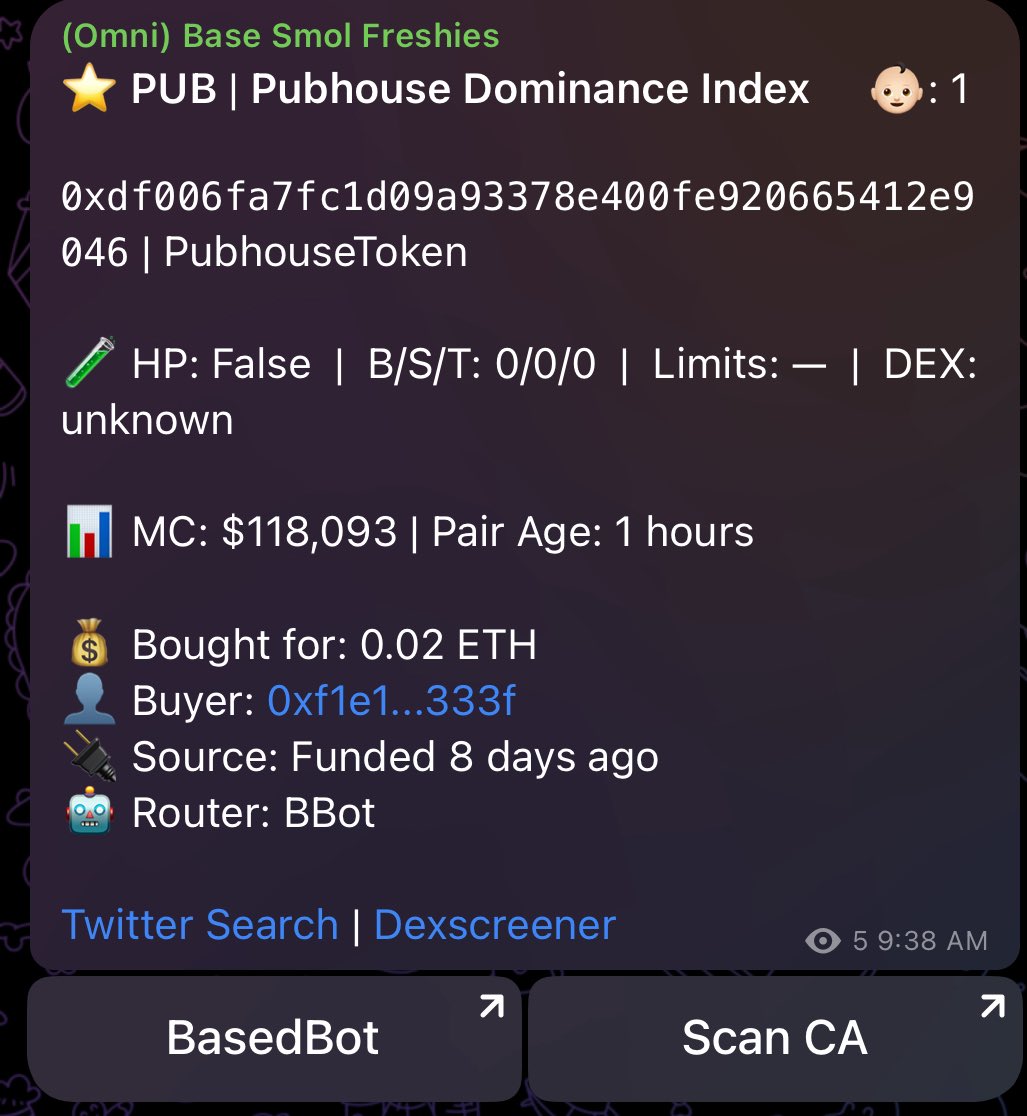 Congrats to all members that caught $PUB 👀  

Pub alerted at $120k MC, with a slew of follow up fresh wallet swaps. 

$PUB is a predictions market that coins predictions from creators. Not a bad cook here at 1.1M MC. 

Join today - link in bio.