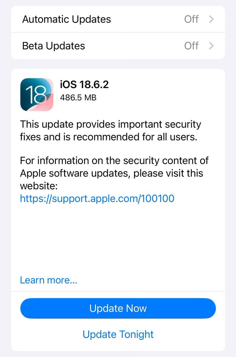 Vivek_Rajput18's tweet image. Apple just released iOS 18.6.2!
#Apple #iOS26 #iOS18